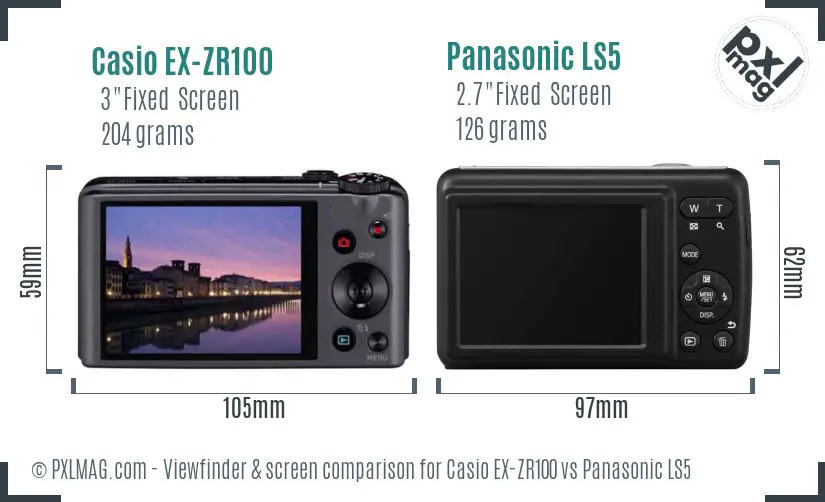 Casio EX-ZR100 vs Panasonic LS5 Screen and Viewfinder comparison