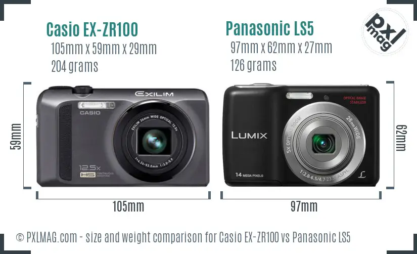 Casio EX-ZR100 vs Panasonic LS5 size comparison