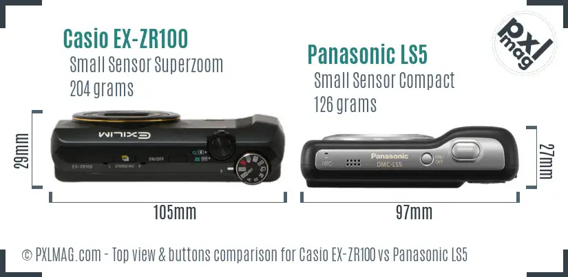 Casio EX-ZR100 vs Panasonic LS5 top view buttons comparison