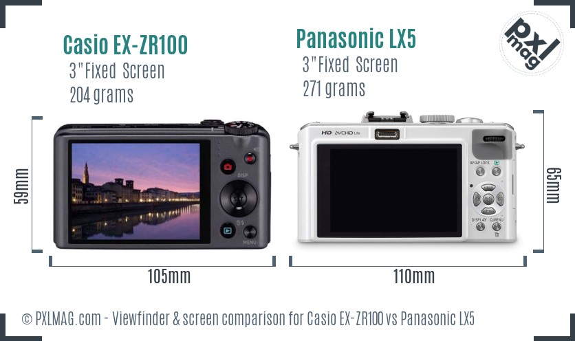 Casio EX-ZR100 vs Panasonic LX5 Screen and Viewfinder comparison