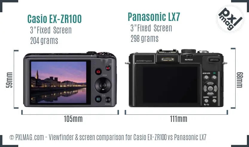 Casio EX-ZR100 vs Panasonic LX7 Screen and Viewfinder comparison