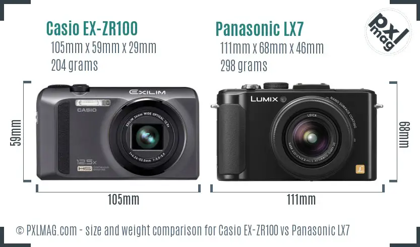 Casio EX-ZR100 vs Panasonic LX7 size comparison