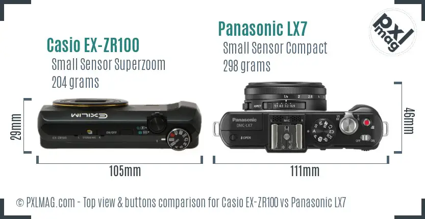Casio EX-ZR100 vs Panasonic LX7 top view buttons comparison