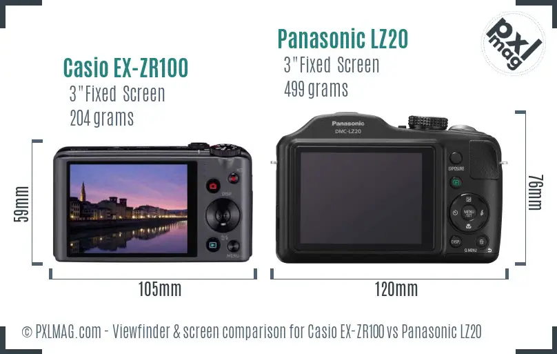 Casio EX-ZR100 vs Panasonic LZ20 Screen and Viewfinder comparison