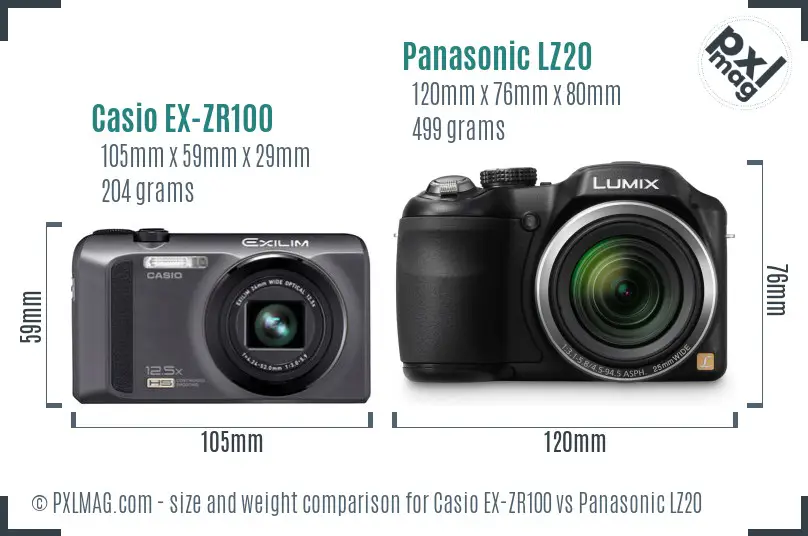 Casio EX-ZR100 vs Panasonic LZ20 size comparison