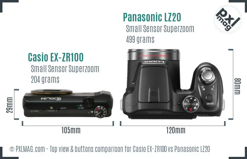 Casio EX-ZR100 vs Panasonic LZ20 top view buttons comparison