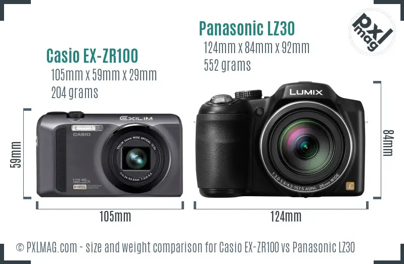 Casio EX-ZR100 vs Panasonic LZ30 size comparison Casio EX-ZR100 vs Panasonic LZ30 size comparison