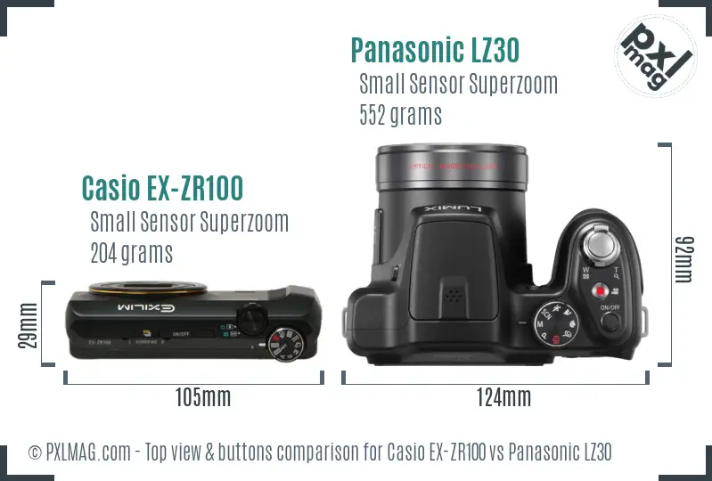 Casio EX-ZR100 vs Panasonic LZ30 top view buttons comparison Casio EX-ZR100 vs Panasonic LZ30 top view buttons comparison