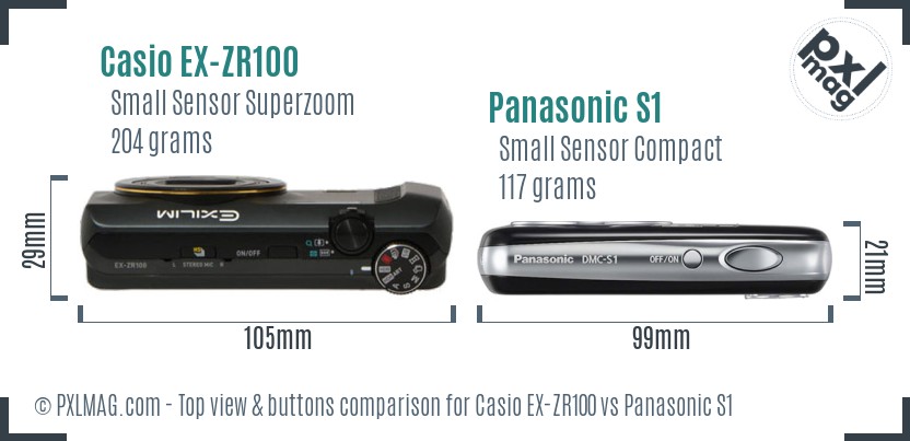 Casio EX-ZR100 vs Panasonic S1 top view buttons comparison