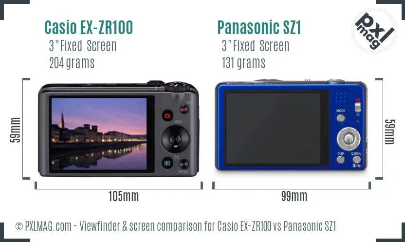 Casio EX-ZR100 vs Panasonic SZ1 Screen and Viewfinder comparison