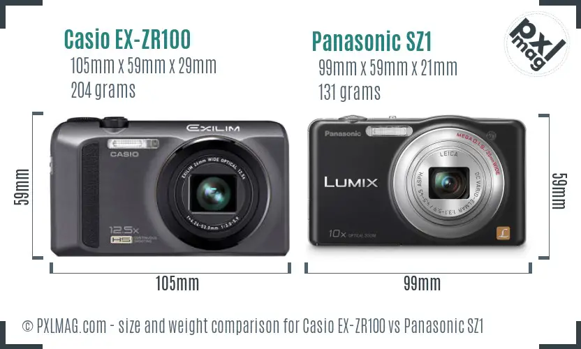 Casio EX-ZR100 vs Panasonic SZ1 size comparison