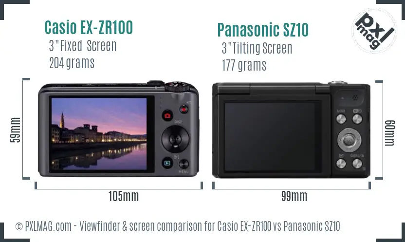 Casio EX-ZR100 vs Panasonic SZ10 Screen and Viewfinder comparison