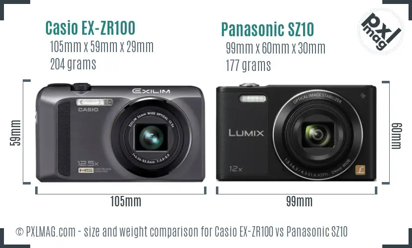 Casio EX-ZR100 vs Panasonic SZ10 size comparison