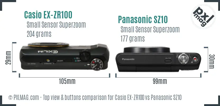 Casio EX-ZR100 vs Panasonic SZ10 top view buttons comparison