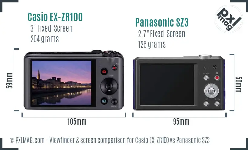 Casio EX-ZR100 vs Panasonic SZ3 Screen and Viewfinder comparison