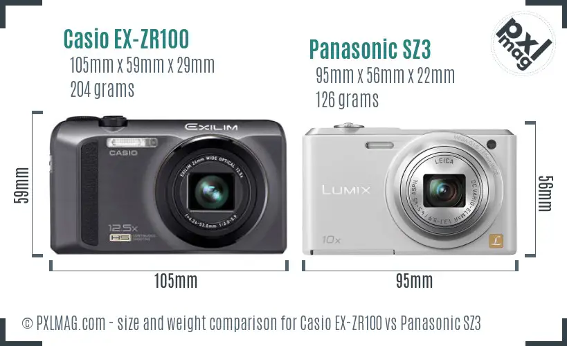 Casio EX-ZR100 vs Panasonic SZ3 size comparison