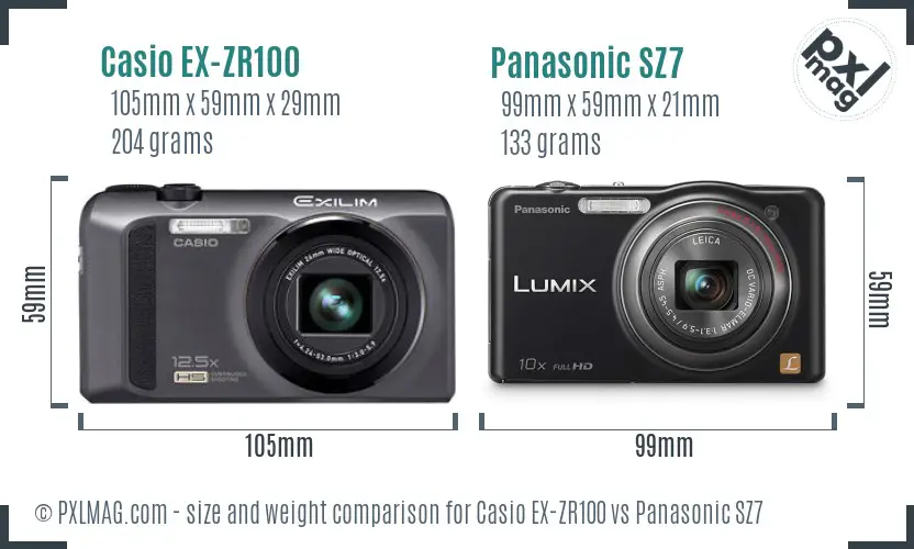 Casio EX-ZR100 vs Panasonic SZ7 size comparison Casio EX-ZR100 vs Panasonic SZ7 size comparison