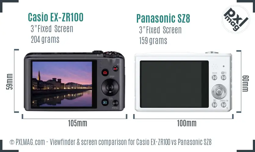 Casio EX-ZR100 vs Panasonic SZ8 Screen and Viewfinder comparison
