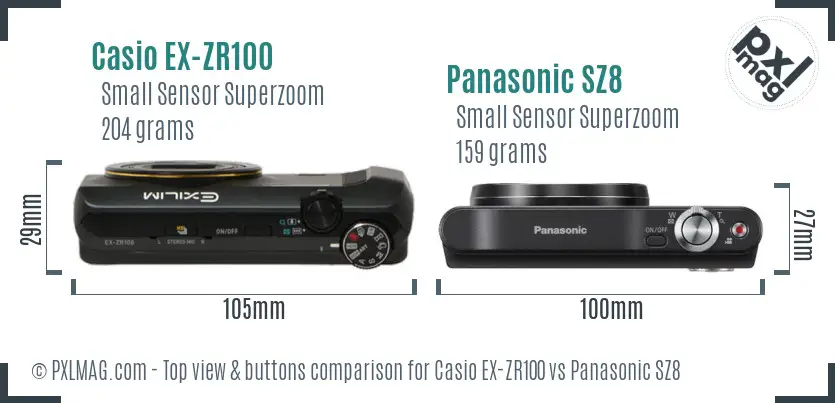 Casio EX-ZR100 vs Panasonic SZ8 top view buttons comparison