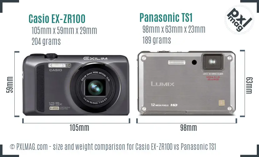 Casio EX-ZR100 vs Panasonic TS1 size comparison
