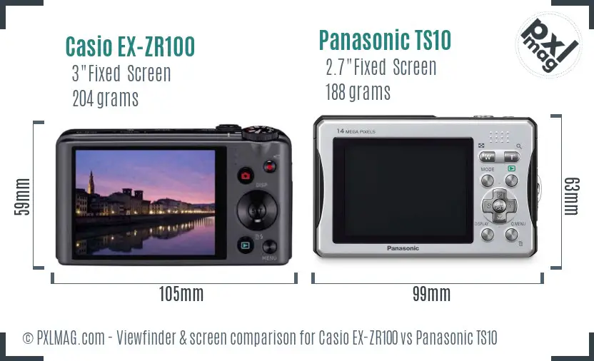 Casio EX-ZR100 vs Panasonic TS10 Screen and Viewfinder comparison