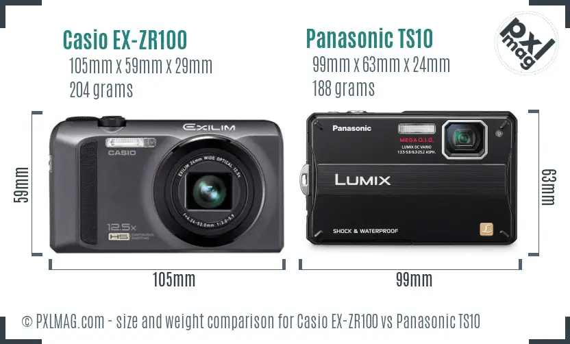 Casio EX-ZR100 vs Panasonic TS10 size comparison