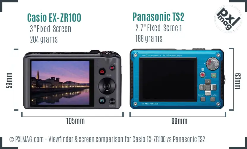Casio EX-ZR100 vs Panasonic TS2 Screen and Viewfinder comparison