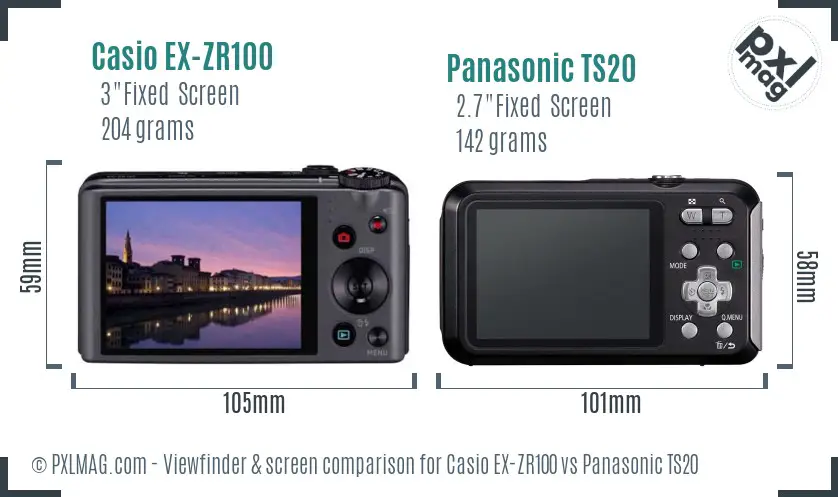 Casio EX-ZR100 vs Panasonic TS20 Screen and Viewfinder comparison