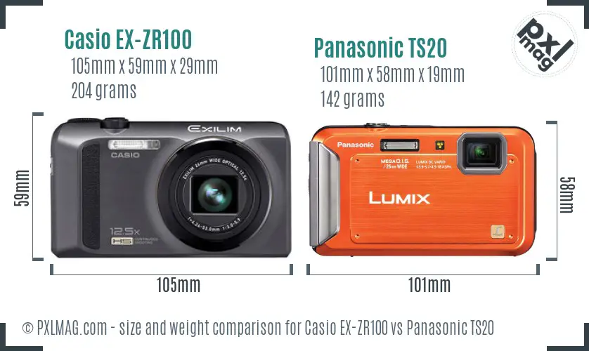 Casio EX-ZR100 vs Panasonic TS20 size comparison