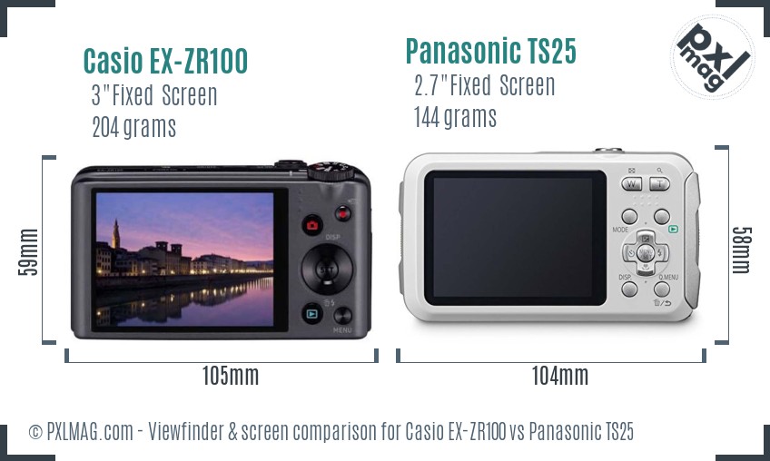 Casio EX-ZR100 vs Panasonic TS25 Screen and Viewfinder comparison