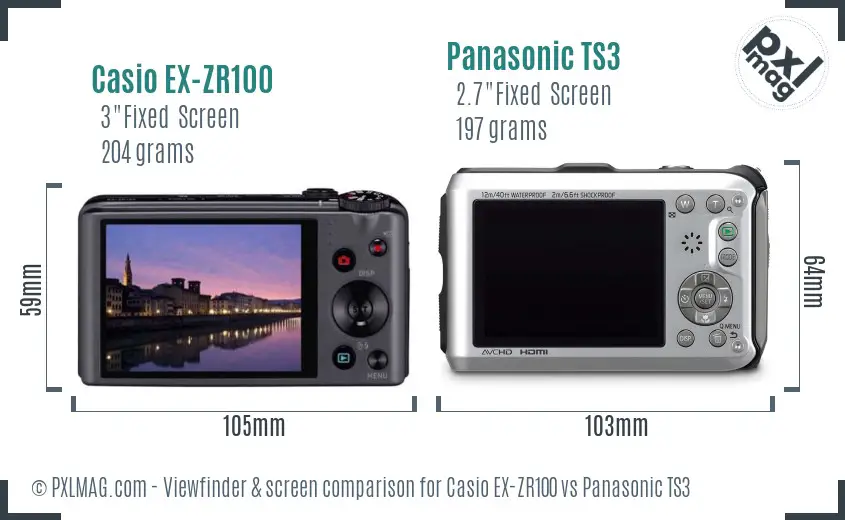 Casio EX-ZR100 vs Panasonic TS3 Screen and Viewfinder comparison