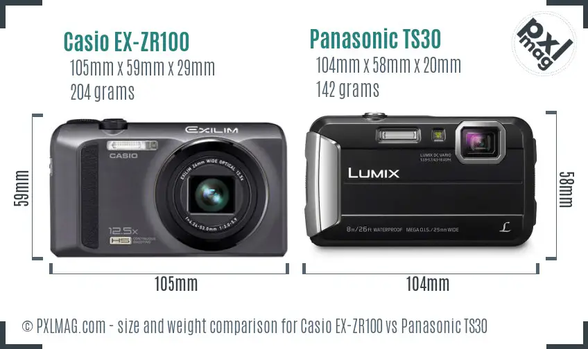 Casio EX-ZR100 vs Panasonic TS30 size comparison Casio EX-ZR100 vs Panasonic TS30 size comparison