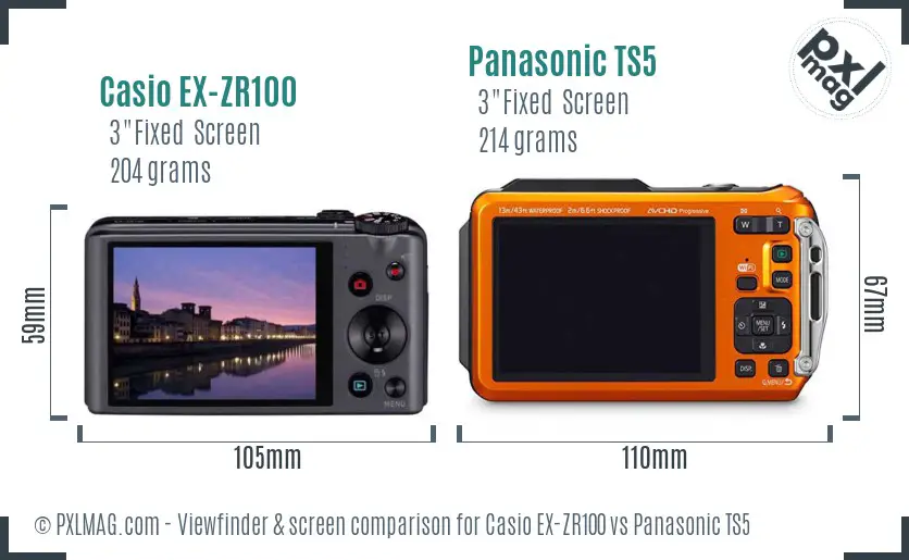 Casio EX-ZR100 vs Panasonic TS5 Screen and Viewfinder comparison