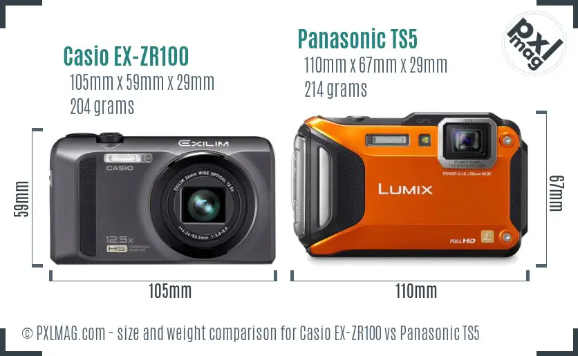 Casio EX-ZR100 vs Panasonic TS5 size comparison