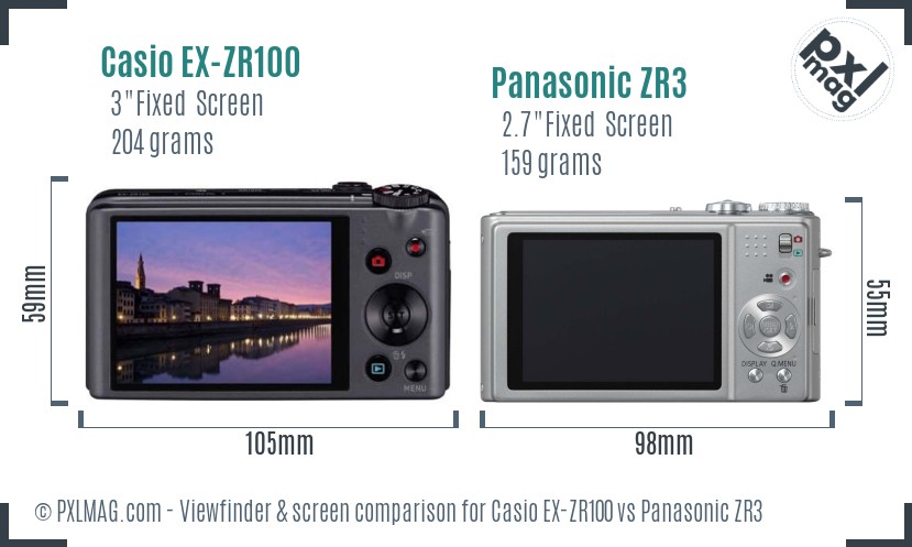 Casio EX-ZR100 vs Panasonic ZR3 Screen and Viewfinder comparison