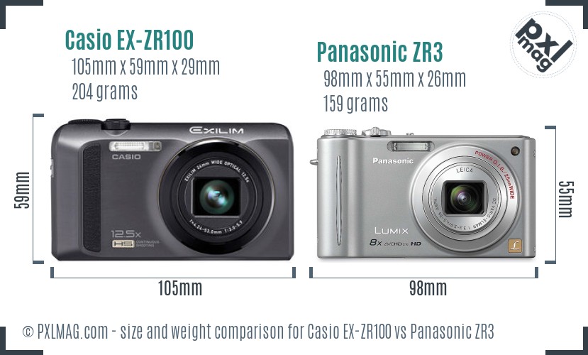 Casio EX-ZR100 vs Panasonic ZR3 size comparison Casio EX-ZR100 vs Panasonic ZR3 size comparison