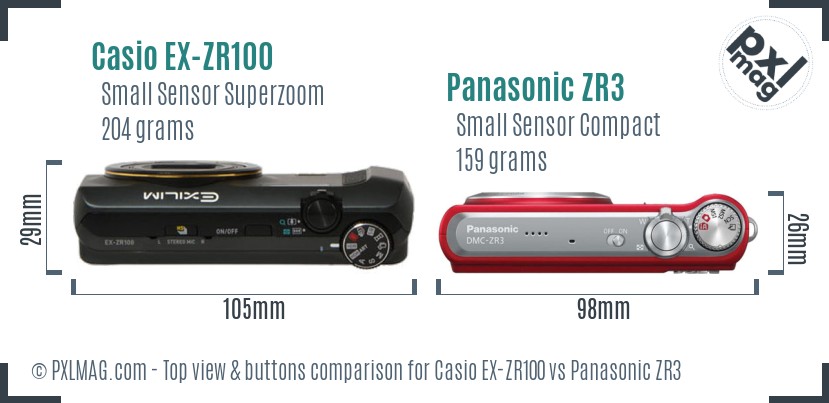 Casio EX-ZR100 vs Panasonic ZR3 top view buttons comparison