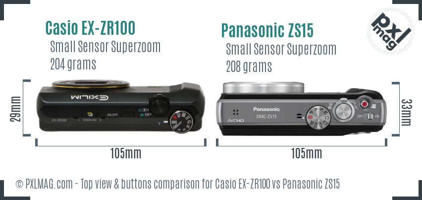 Casio EX-ZR100 vs Panasonic ZS15 top view buttons comparison