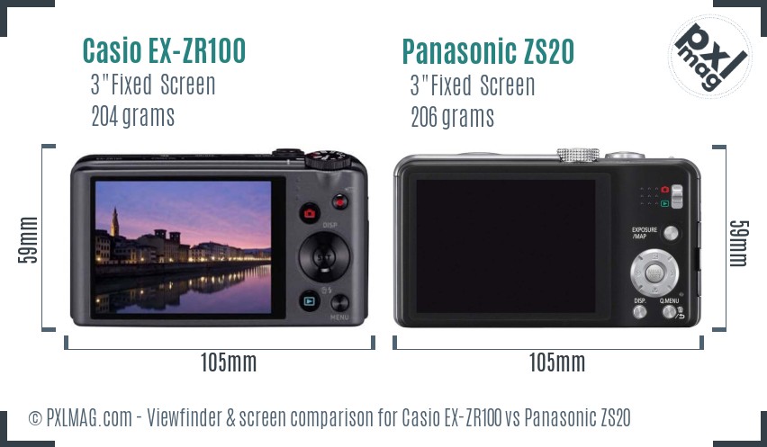 Casio EX-ZR100 vs Panasonic ZS20 Screen and Viewfinder comparison