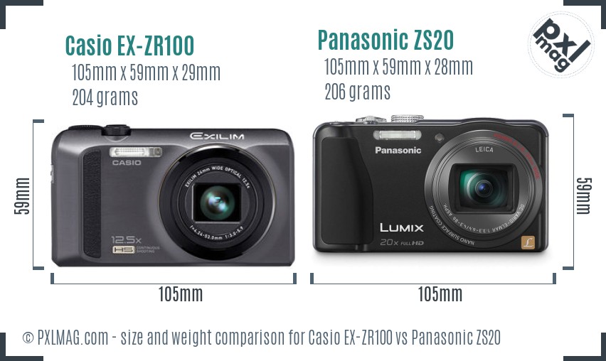 Casio EX-ZR100 vs Panasonic ZS20 size comparison