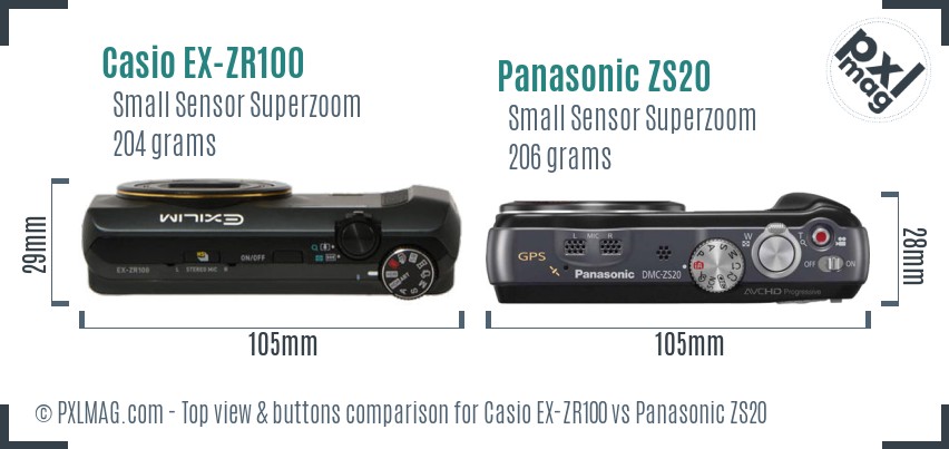 Casio EX-ZR100 vs Panasonic ZS20 top view buttons comparison