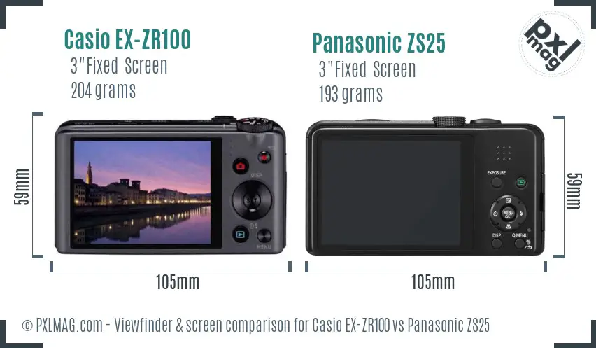 Casio EX-ZR100 vs Panasonic ZS25 Screen and Viewfinder comparison