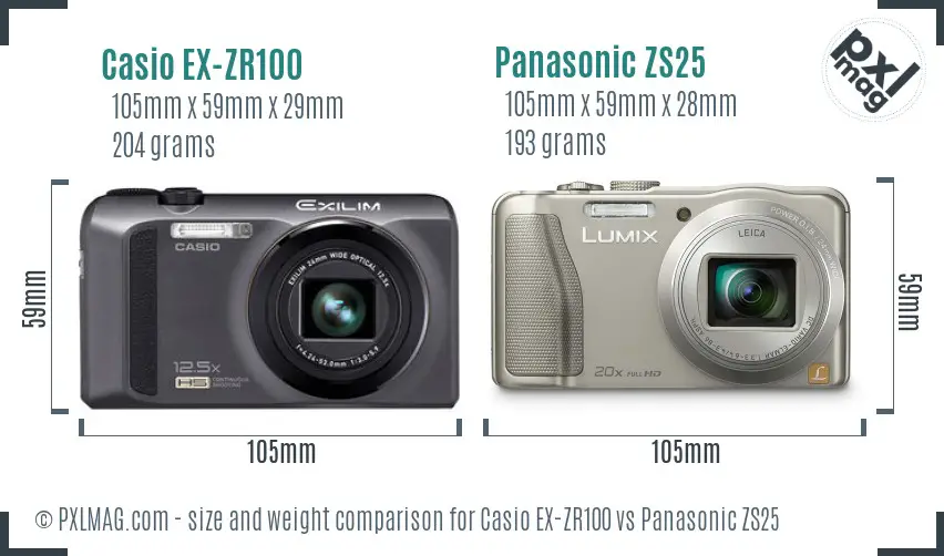 Casio EX-ZR100 vs Panasonic ZS25 size comparison