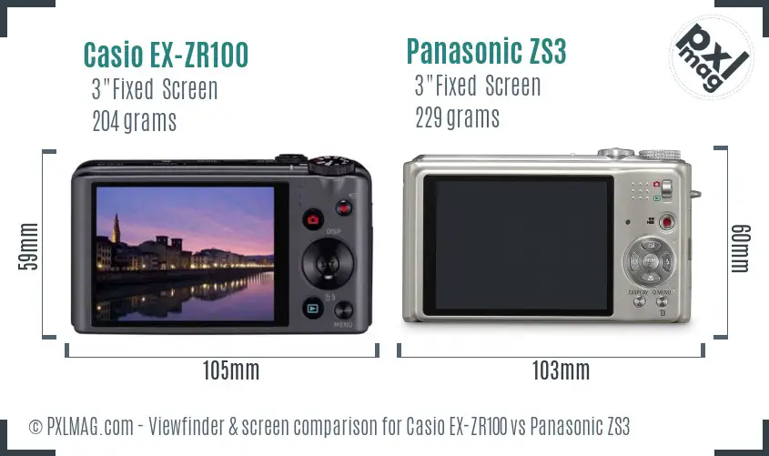 Casio EX-ZR100 vs Panasonic ZS3 Screen and Viewfinder comparison Casio EX-ZR100 vs Panasonic ZS3 Screen and Viewfinder comparison