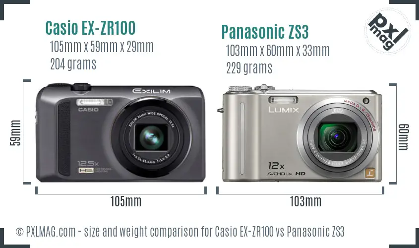 Casio EX-ZR100 vs Panasonic ZS3 size comparison Casio EX-ZR100 vs Panasonic ZS3 size comparison