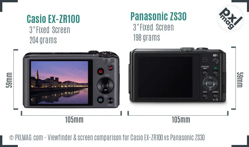 Casio EX-ZR100 vs Panasonic ZS30 Screen and Viewfinder comparison