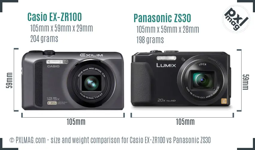 Casio EX-ZR100 vs Panasonic ZS30 size comparison
