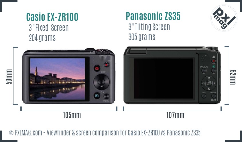 Casio EX-ZR100 vs Panasonic ZS35 Screen and Viewfinder comparison