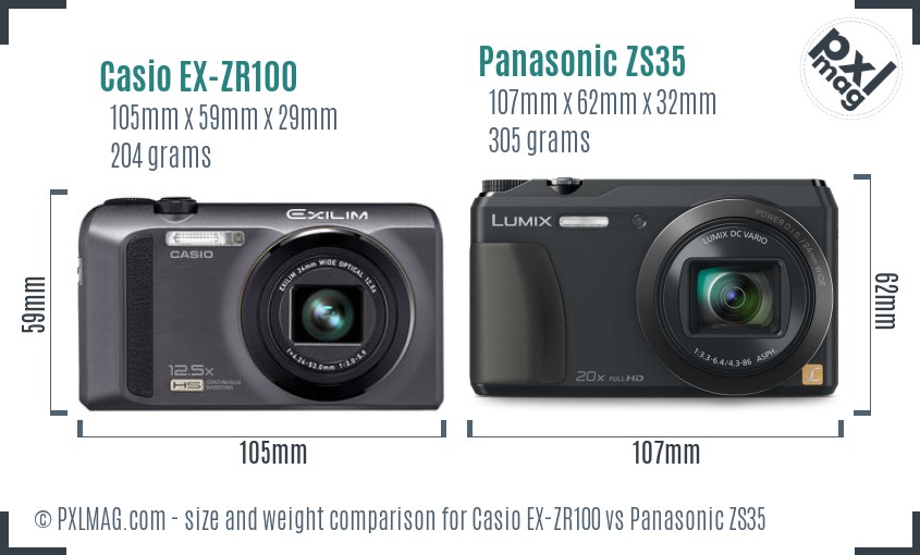 Casio EX-ZR100 vs Panasonic ZS35 size comparison Casio EX-ZR100 vs Panasonic ZS35 size comparison