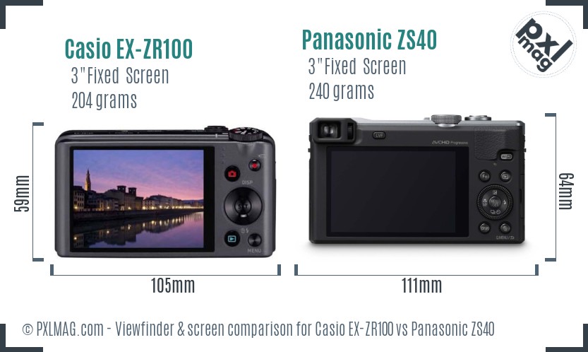 Casio EX-ZR100 vs Panasonic ZS40 Screen and Viewfinder comparison